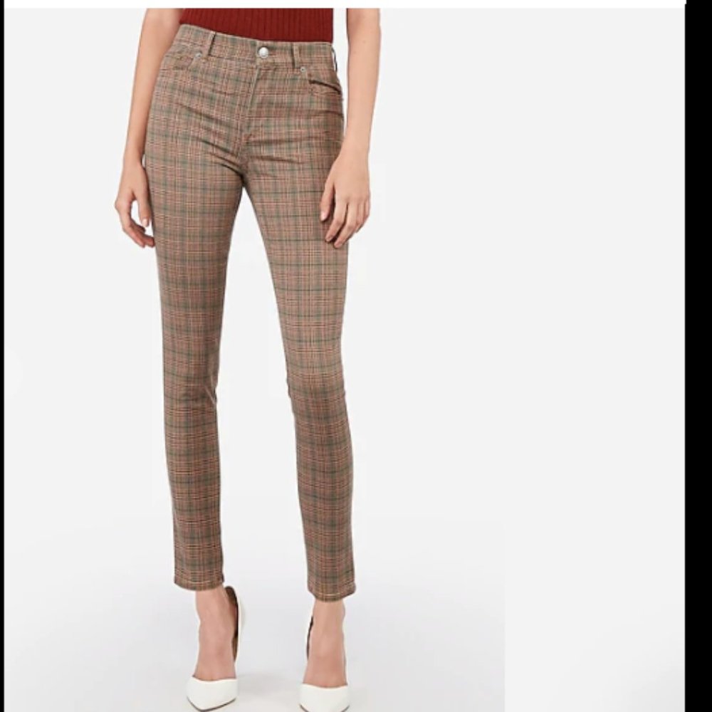 Express High Waisted Plaid Stretch Ankle Leggings